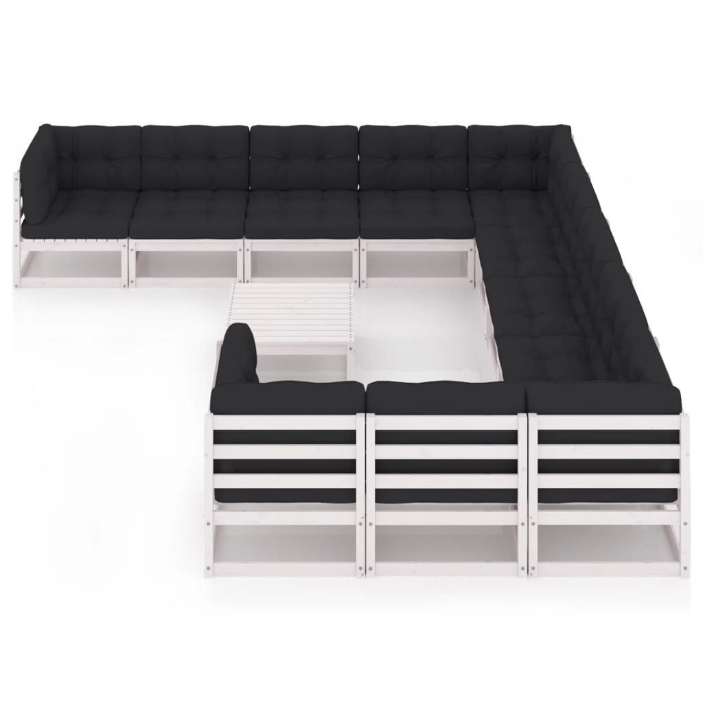 12-tlg. Garten-Lounge-Set mit Kissen Weiss Kiefer Massivholz